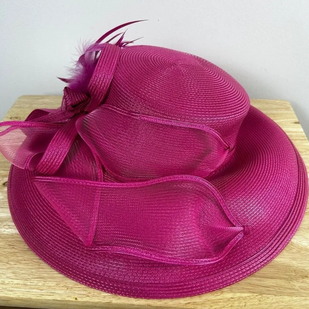 Fine Millinery Collection Pink Straw Derby Hat Kentucky Wedding Wide Brim